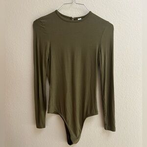 American Apparel Green Long Sleeve High Neck Ribbed Thong Body Suit Size Medium